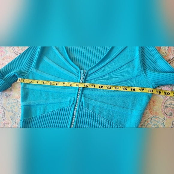 Belldini Blue Stretchy Cardigan Top - Rhinestone Zip - Size Large - Picture 5 of 9